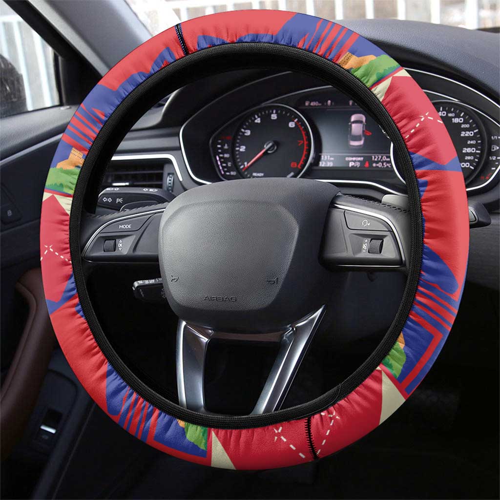 Haiti Jwaye Nowel Steering Wheel Cover Hispaniolan Trogon With Hibiscus Flowers - Wonder Print Shop