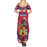 Personalized Haiti Jwaye Nowel Summer Maxi Dress Hispaniolan Trogon With Hibiscus Flowers - Wonder Print Shop