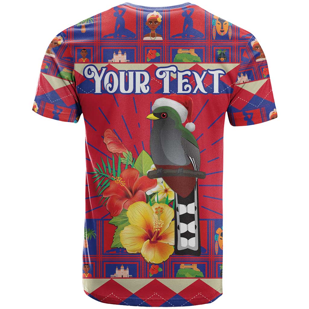 Personalized Haiti Jwaye Nowel T Shirt Hispaniolan Trogon With Hibiscus Flowers - Wonder Print Shop