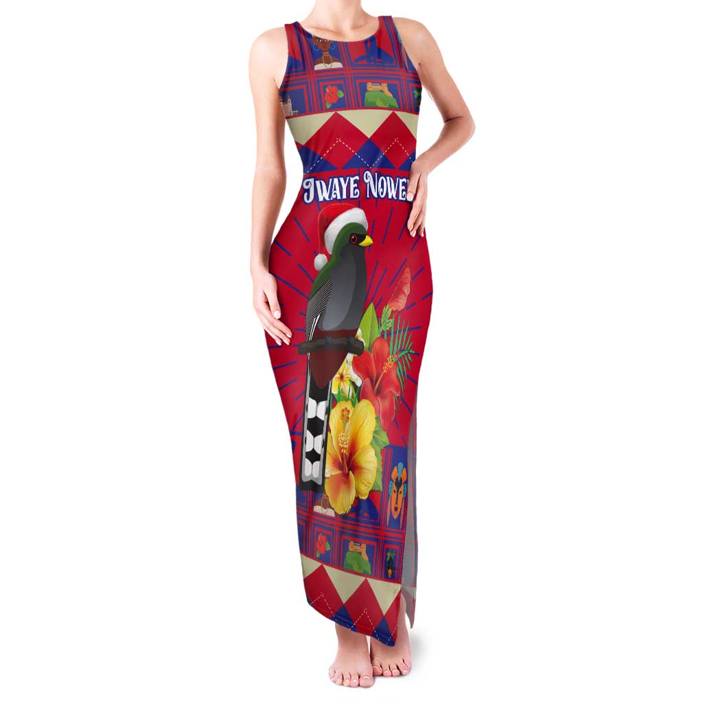 Personalized Haiti Jwaye Nowel Tank Maxi Dress Hispaniolan Trogon With Hibiscus Flowers - Wonder Print Shop