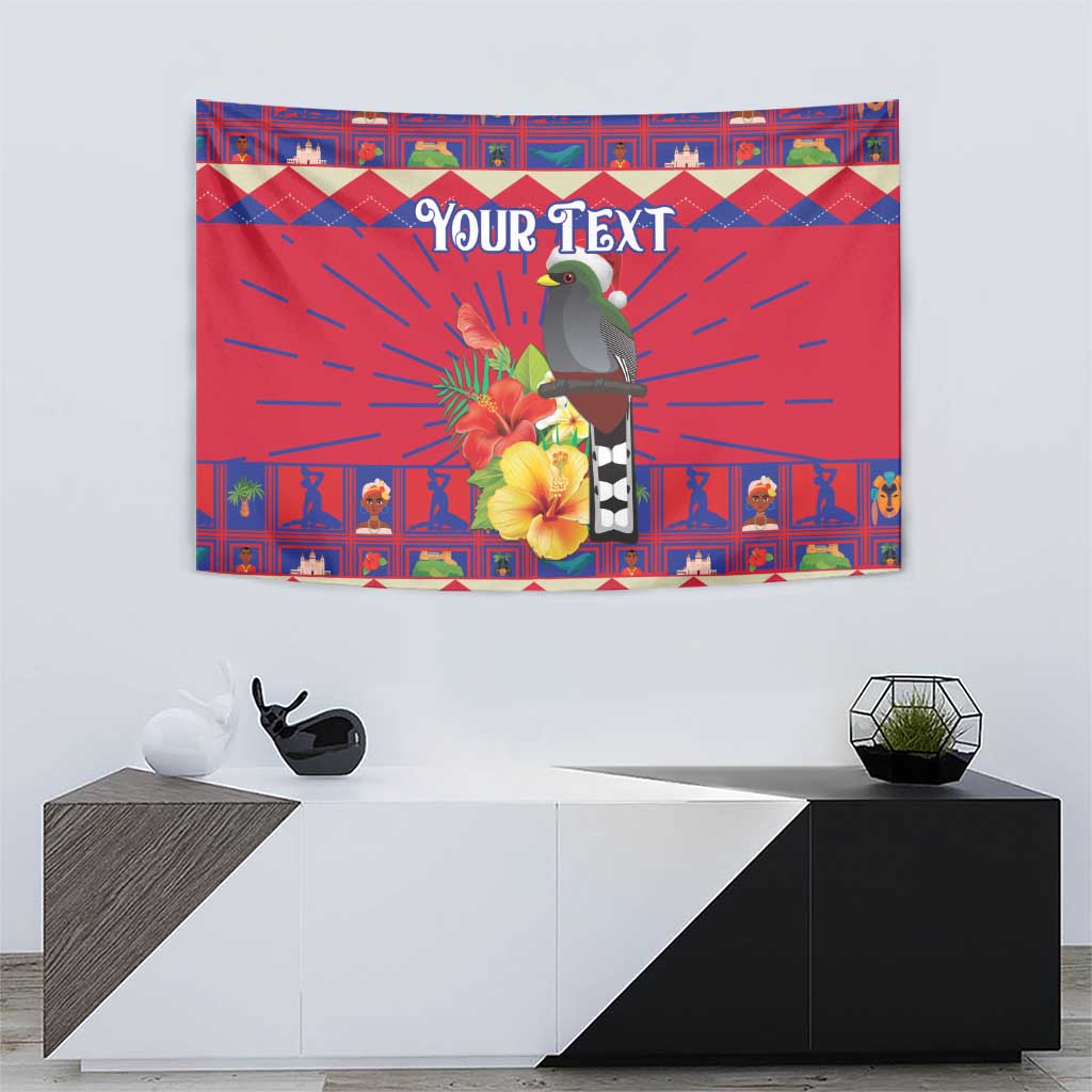 Personalized Haiti Jwaye Nowel Tapestry Hispaniolan Trogon With Hibiscus Flowers - Wonder Print Shop