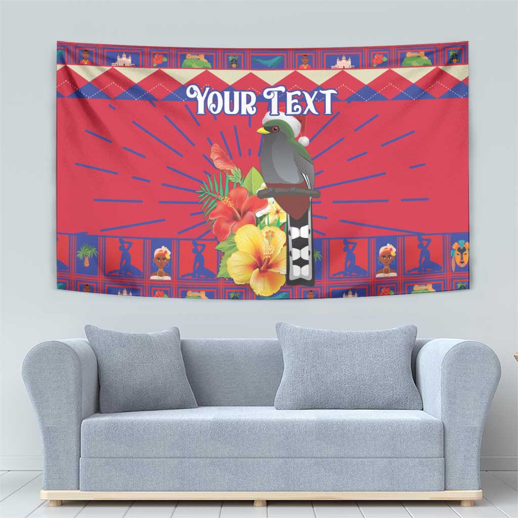 Personalized Haiti Jwaye Nowel Tapestry Hispaniolan Trogon With Hibiscus Flowers - Wonder Print Shop