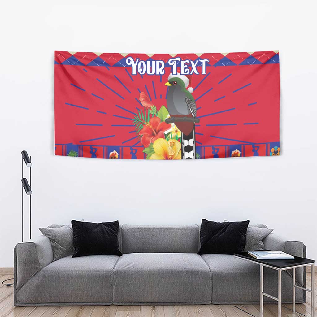 Personalized Haiti Jwaye Nowel Tapestry Hispaniolan Trogon With Hibiscus Flowers - Wonder Print Shop