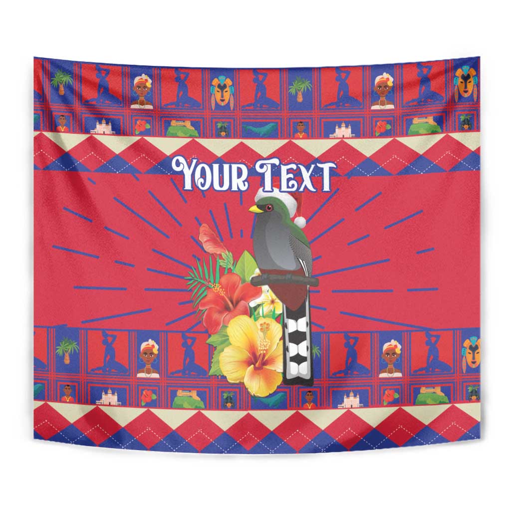 Personalized Haiti Jwaye Nowel Tapestry Hispaniolan Trogon With Hibiscus Flowers - Wonder Print Shop
