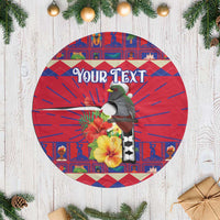 Personalized Haiti Jwaye Nowel Tree Skirt Hispaniolan Trogon With Hibiscus Flowers - Wonder Print Shop