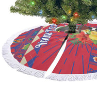 Personalized Haiti Jwaye Nowel Tree Skirt Hispaniolan Trogon With Hibiscus Flowers - Wonder Print Shop