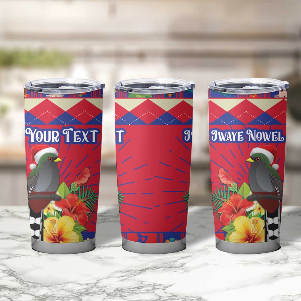 Personalized Haiti Jwaye Nowel Tumbler Cup Hispaniolan Trogon With Hibiscus Flowers - Wonder Print Shop