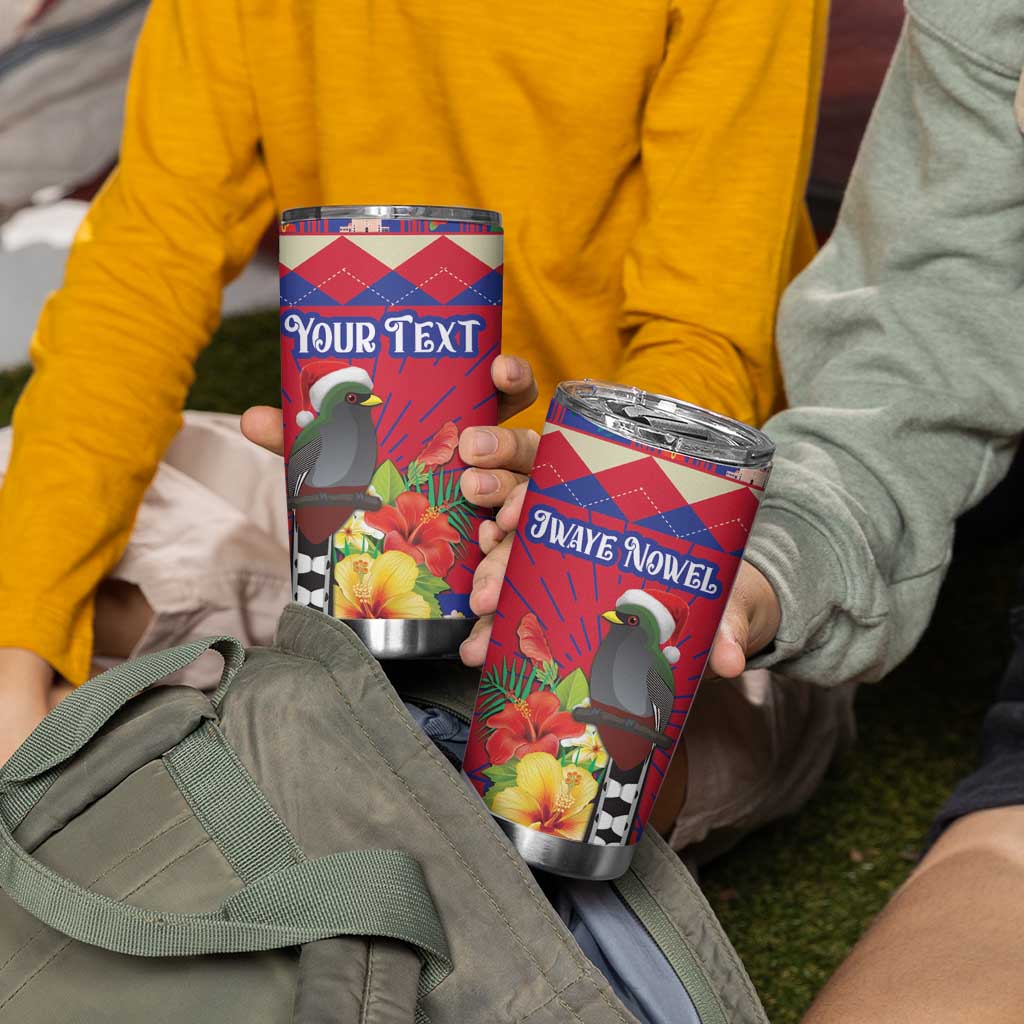 Personalized Haiti Jwaye Nowel Tumbler Cup Hispaniolan Trogon With Hibiscus Flowers - Wonder Print Shop