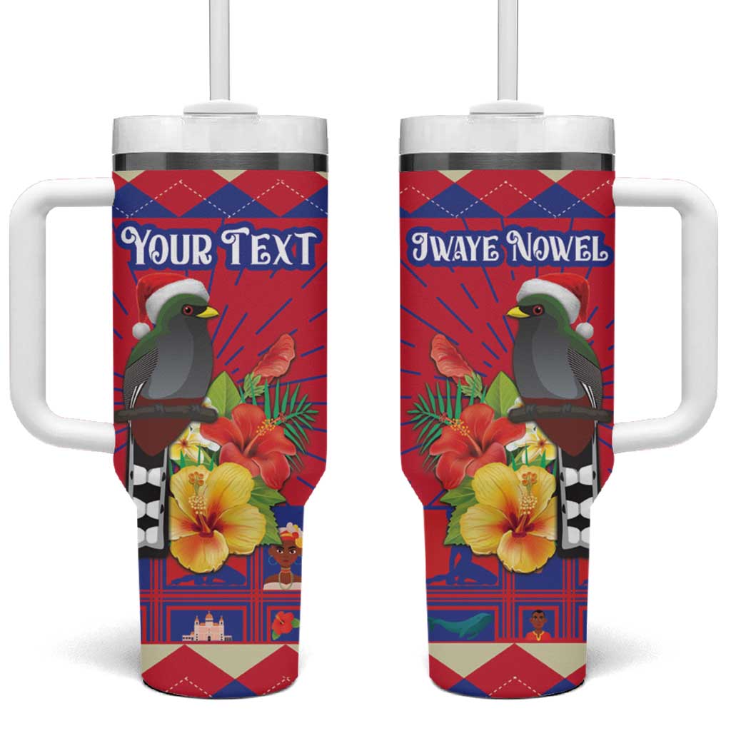 Personalized Haiti Jwaye Nowel Tumbler With Handle Hispaniolan Trogon With Hibiscus Flowers - Wonder Print Shop