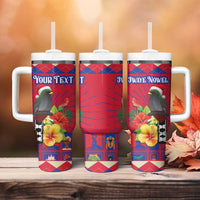 Personalized Haiti Jwaye Nowel Tumbler With Handle Hispaniolan Trogon With Hibiscus Flowers - Wonder Print Shop