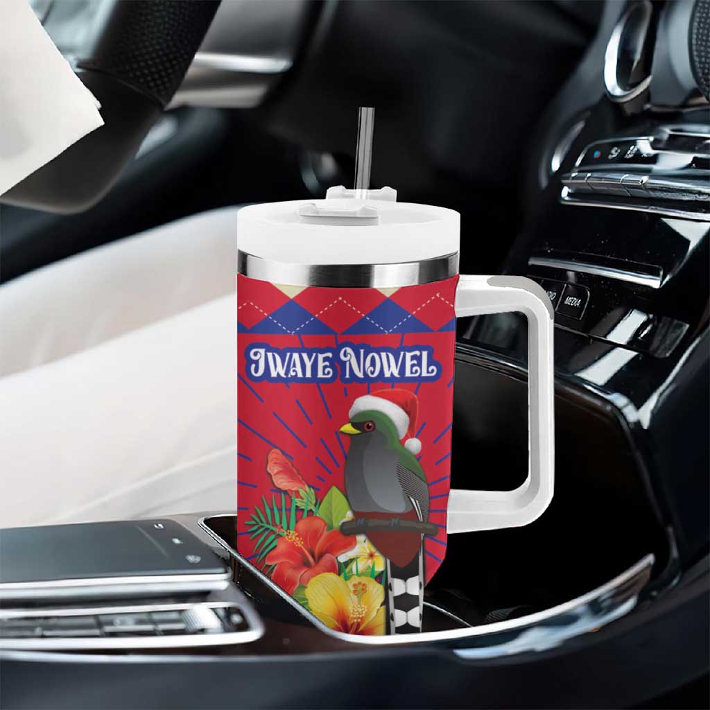 Personalized Haiti Jwaye Nowel Tumbler With Handle Hispaniolan Trogon With Hibiscus Flowers - Wonder Print Shop