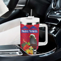 Personalized Haiti Jwaye Nowel Tumbler With Handle Hispaniolan Trogon With Hibiscus Flowers - Wonder Print Shop