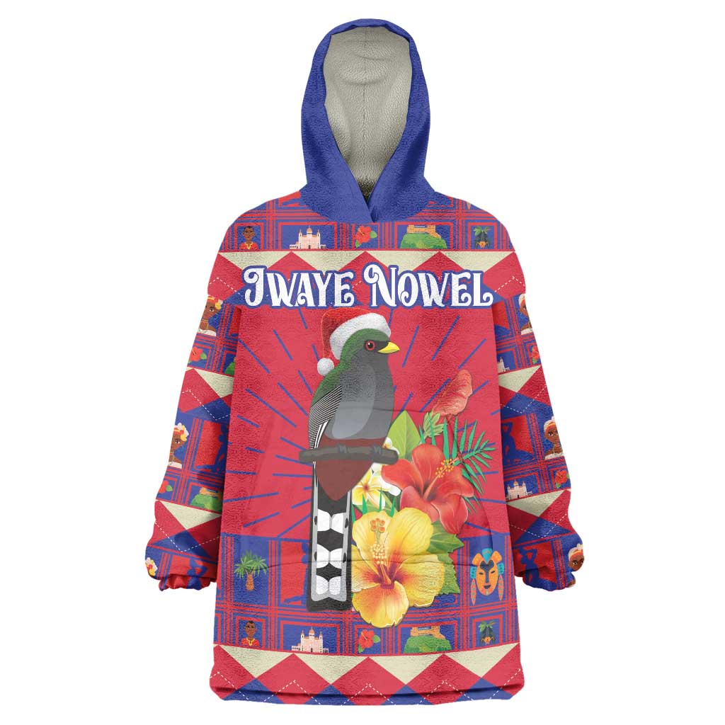 Personalized Haiti Jwaye Nowel Wearable Blanket Hoodie Hispaniolan Trogon With Hibiscus Flowers - Wonder Print Shop