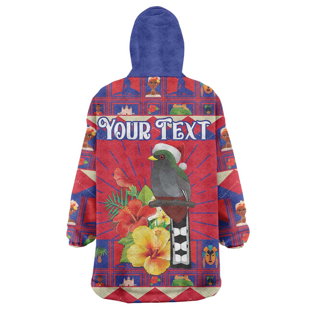 Personalized Haiti Jwaye Nowel Wearable Blanket Hoodie Hispaniolan Trogon With Hibiscus Flowers - Wonder Print Shop