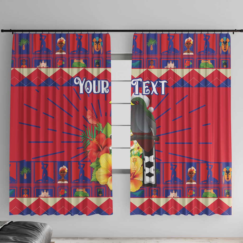 Personalized Haiti Jwaye Nowel Window Curtain Hispaniolan Trogon With Hibiscus Flowers - Wonder Print Shop