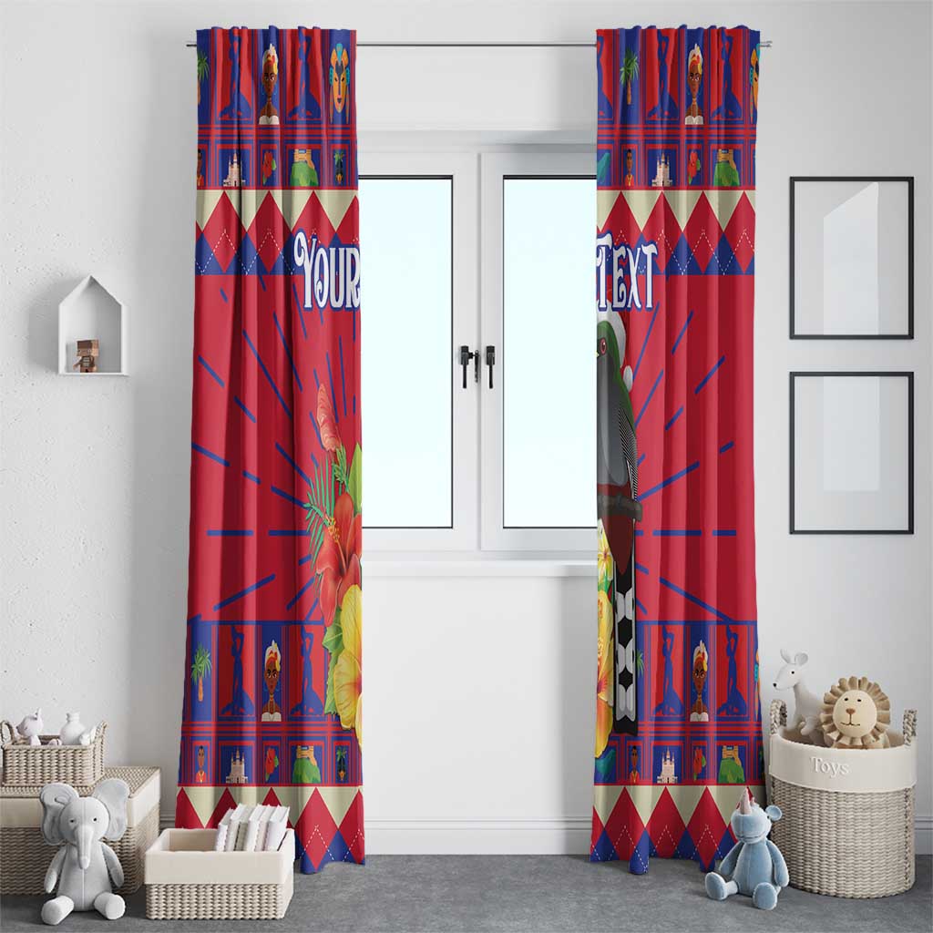Personalized Haiti Jwaye Nowel Window Curtain Hispaniolan Trogon With Hibiscus Flowers - Wonder Print Shop