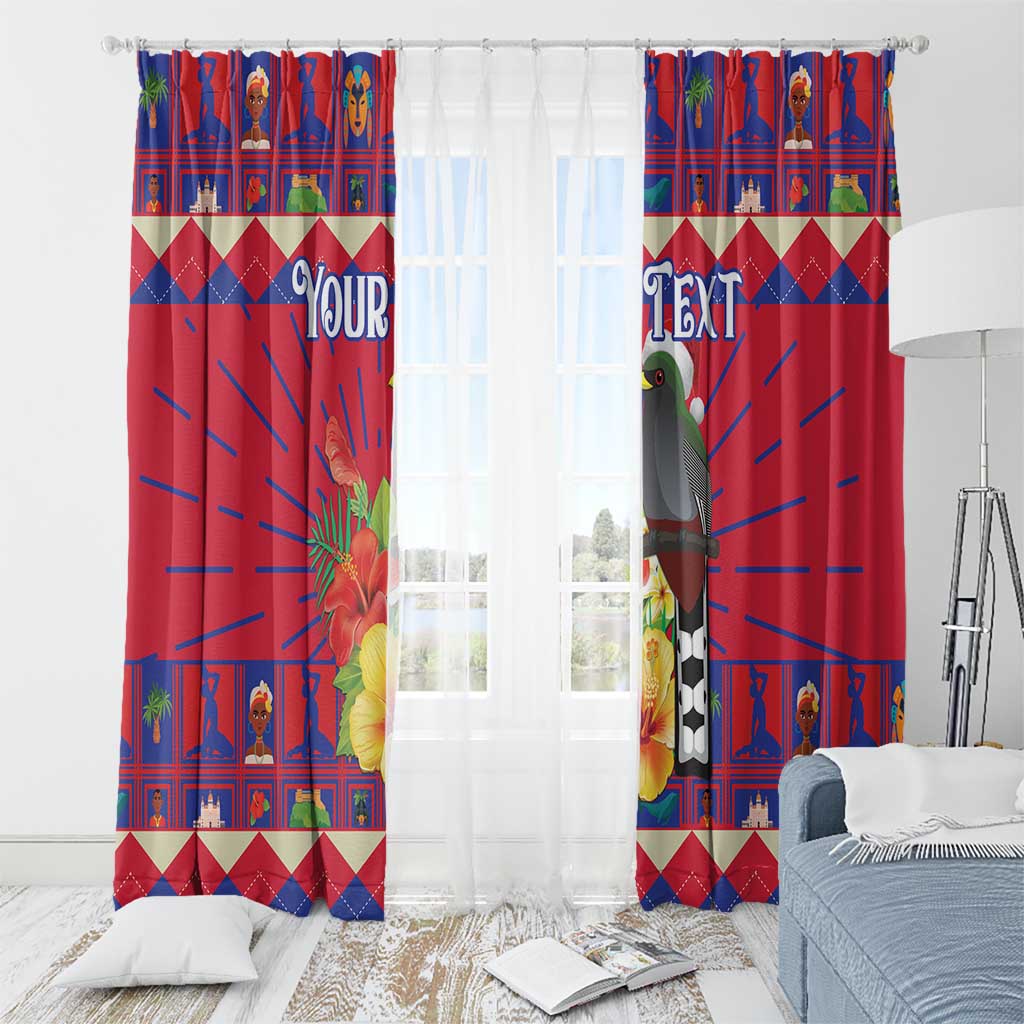 Personalized Haiti Jwaye Nowel Window Curtain Hispaniolan Trogon With Hibiscus Flowers - Wonder Print Shop