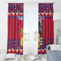 Personalized Haiti Jwaye Nowel Window Curtain Hispaniolan Trogon With Hibiscus Flowers - Wonder Print Shop