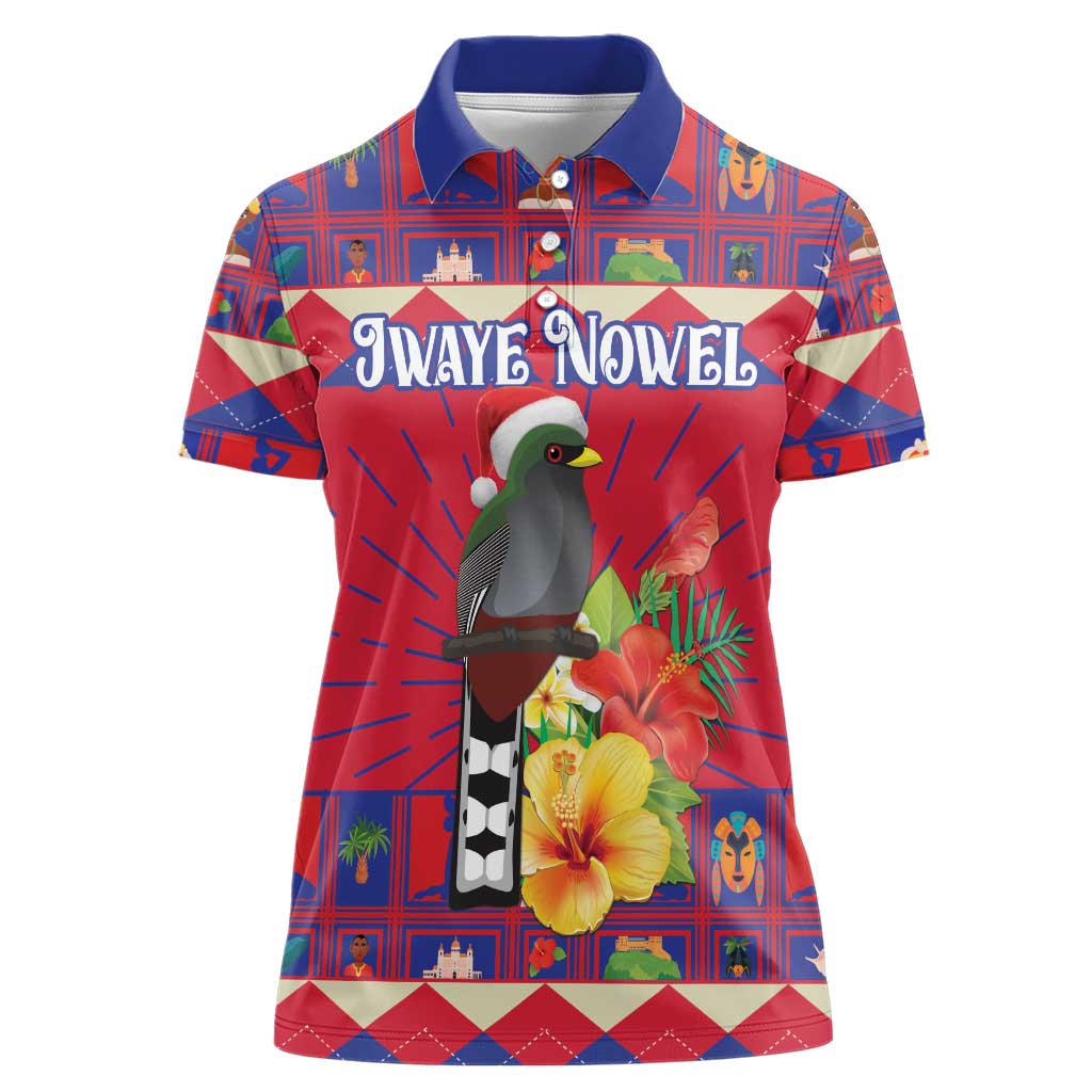 Personalized Haiti Jwaye Nowel Women Polo Shirt Hispaniolan Trogon With Hibiscus Flowers - Wonder Print Shop