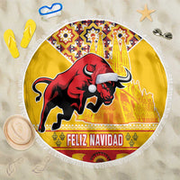 Spain Christmas Beach Blanket Noble Bull With Sagrada Famlia - Wonder Print Shop