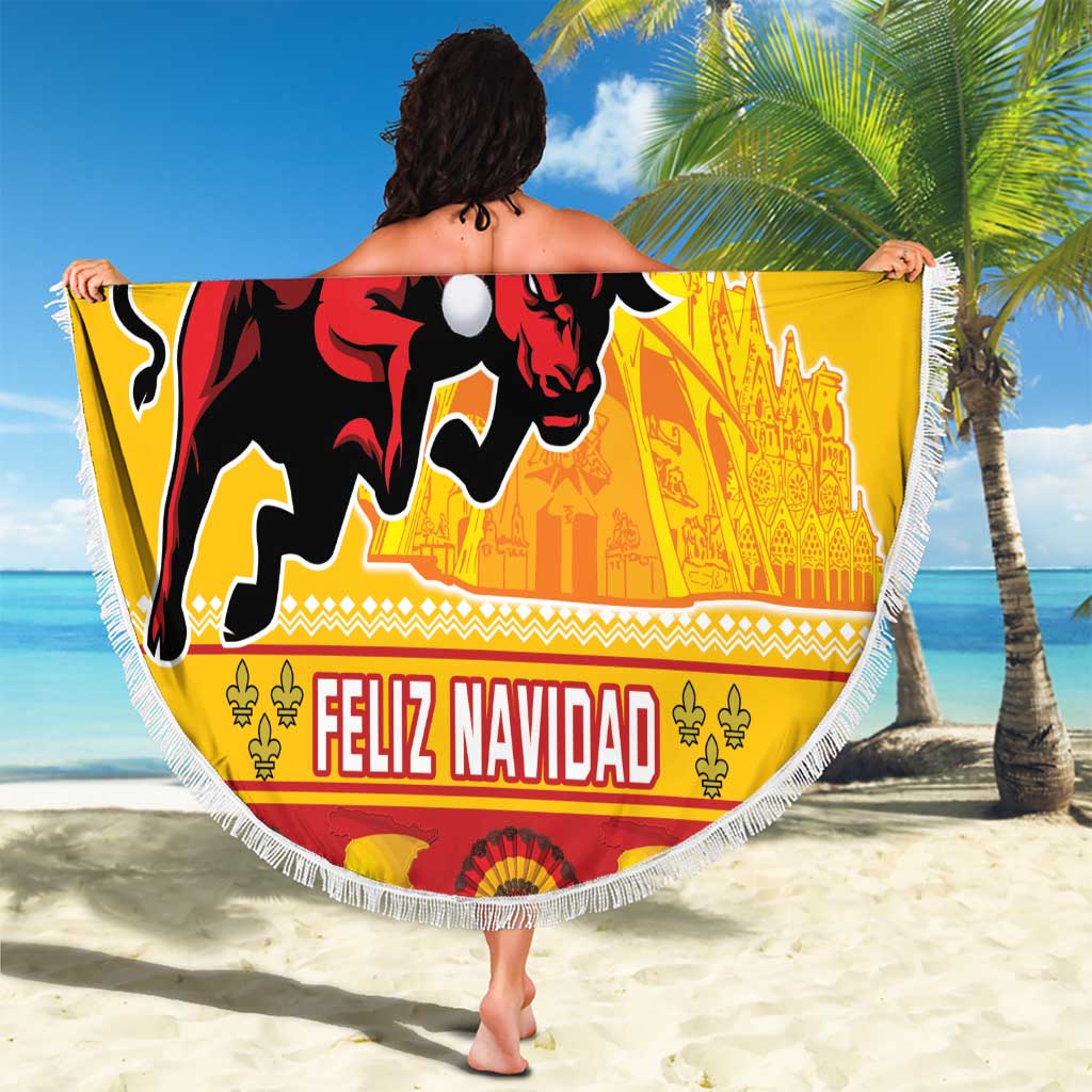 Spain Christmas Beach Blanket Noble Bull With Sagrada Famlia - Wonder Print Shop
