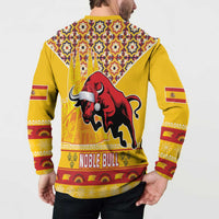 Spain Christmas Button Sweatshirt Noble Bull With Sagrada Famlia - Wonder Print Shop