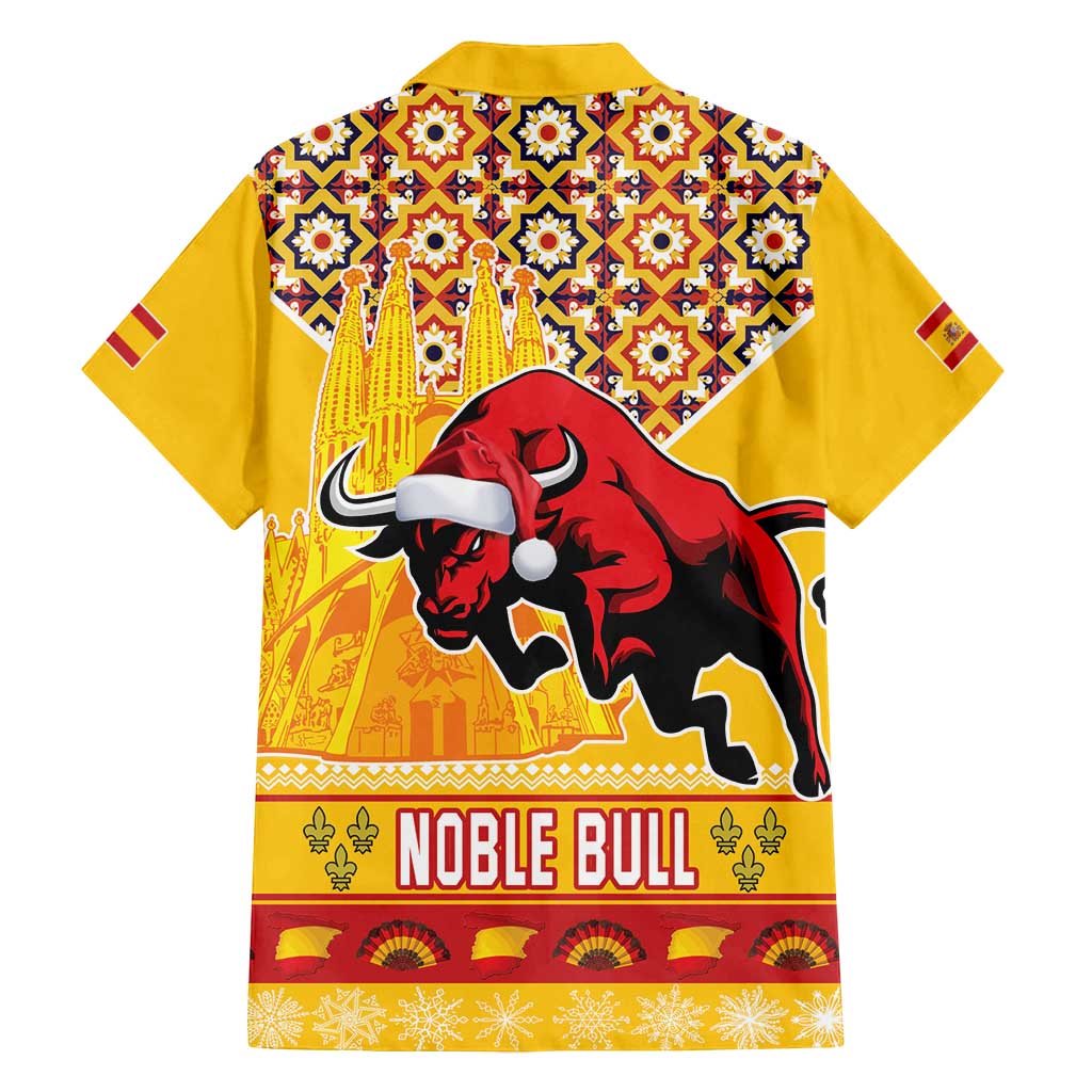 Spain Christmas Family Matching Long Sleeve Bodycon Dress and Hawaiian Shirt Noble Bull With Sagrada Famlia - Wonder Print Shop