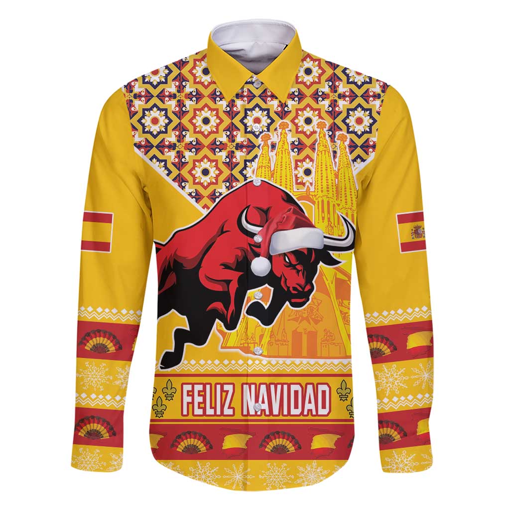 Spain Christmas Family Matching Long Sleeve Bodycon Dress and Hawaiian Shirt Noble Bull With Sagrada Famlia - Wonder Print Shop