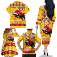 Spain Christmas Family Matching Off The Shoulder Long Sleeve Dress and Hawaiian Shirt Noble Bull With Sagrada Famlia - Wonder Print Shop