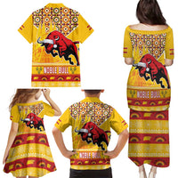 Spain Christmas Family Matching Puletasi and Hawaiian Shirt Noble Bull With Sagrada Famlia - Wonder Print Shop