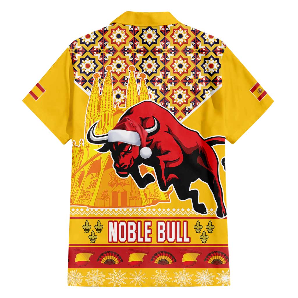 Spain Christmas Family Matching Short Sleeve Bodycon Dress and Hawaiian Shirt Noble Bull With Sagrada Famlia - Wonder Print Shop