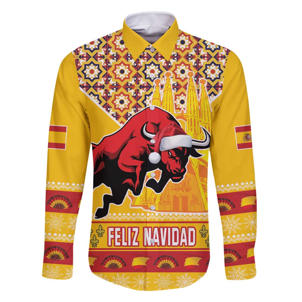 Spain Christmas Family Matching Short Sleeve Bodycon Dress and Hawaiian Shirt Noble Bull With Sagrada Famlia - Wonder Print Shop
