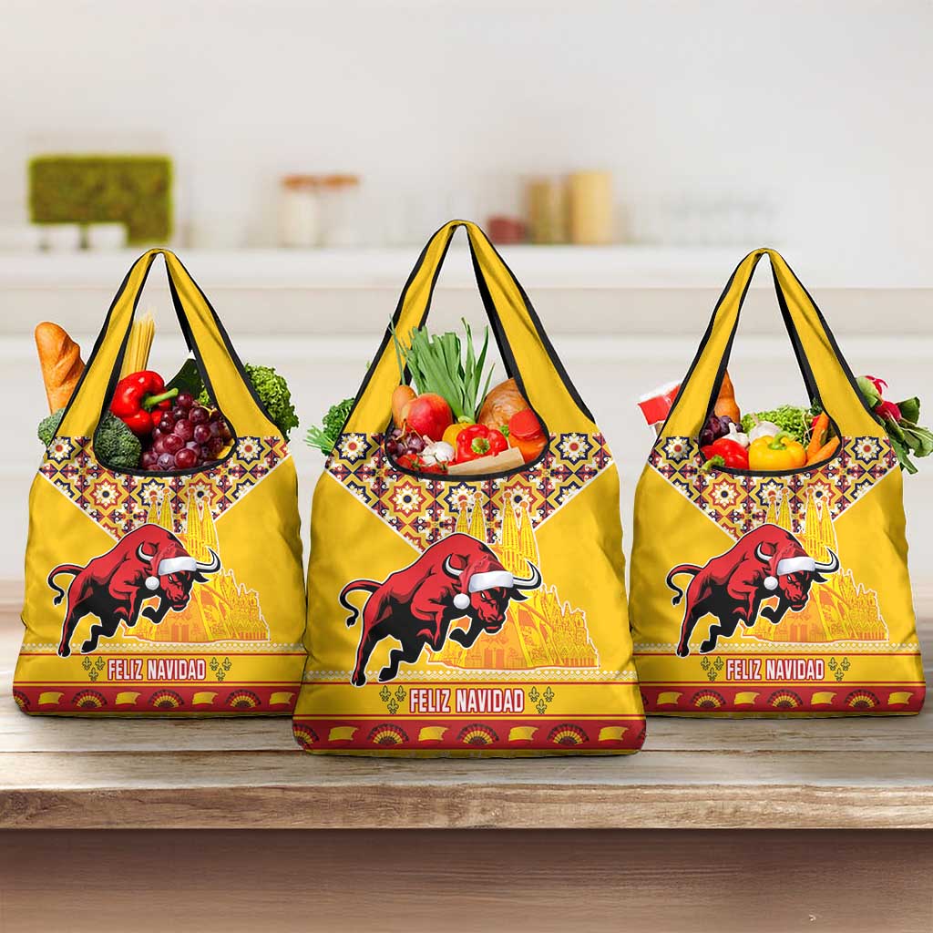 Spain Christmas Grocery Bag Noble Bull With Sagrada Família