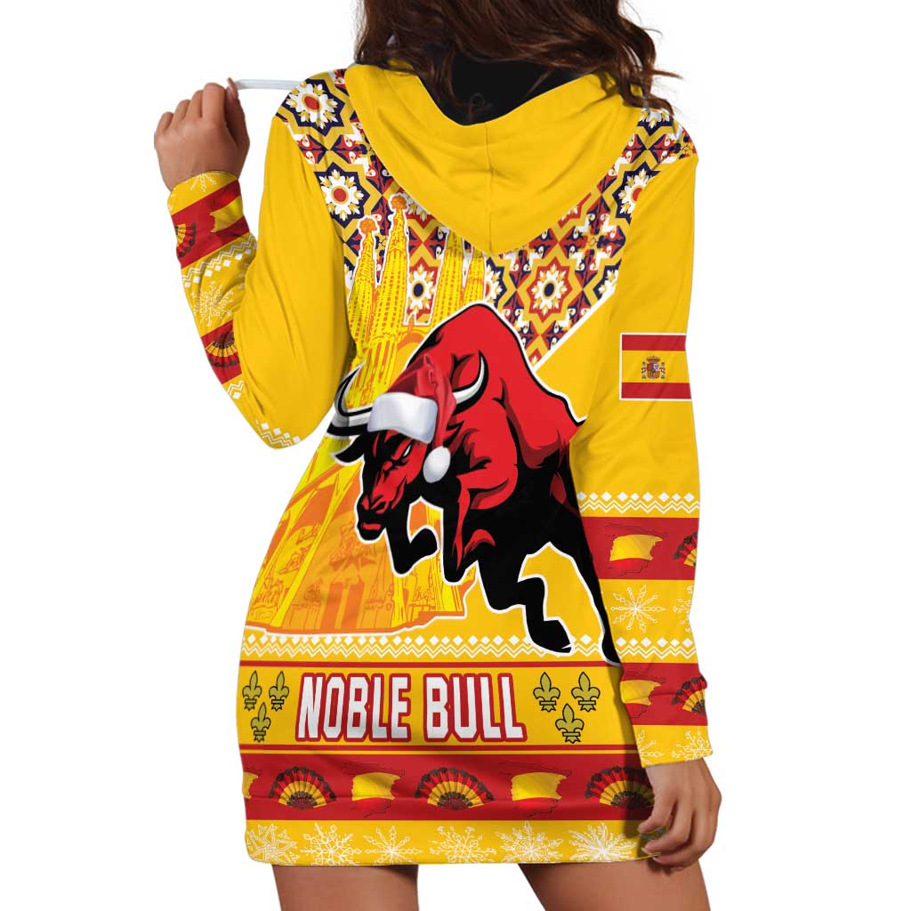Spain Christmas Hoodie Dress Noble Bull With Sagrada Famlia - Wonder Print Shop