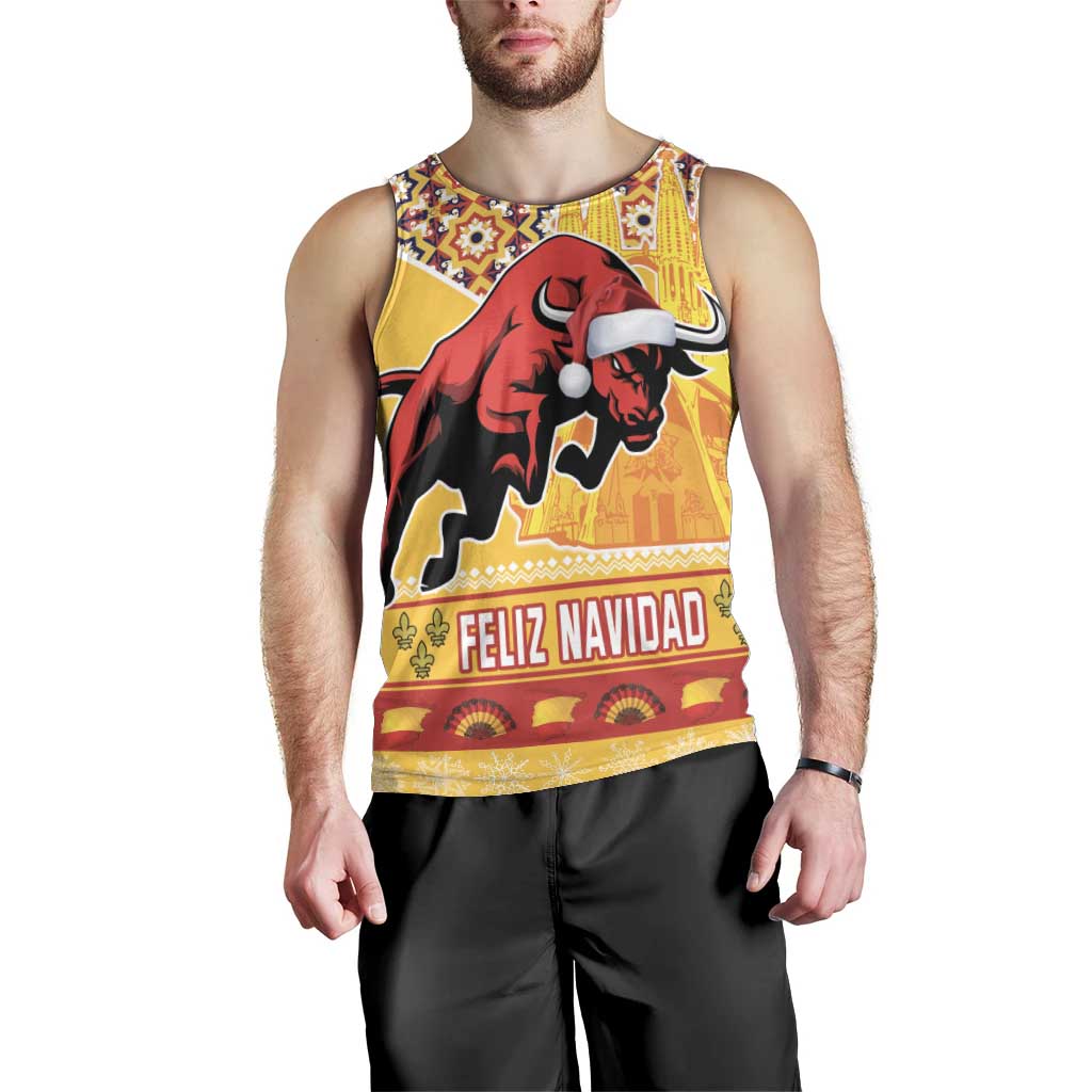 Spain Christmas Men Tank Top Noble Bull With Sagrada Famlia - Wonder Print Shop