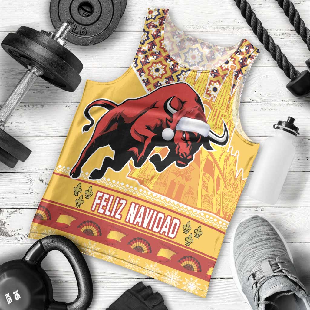 Spain Christmas Men Tank Top Noble Bull With Sagrada Famlia - Wonder Print Shop