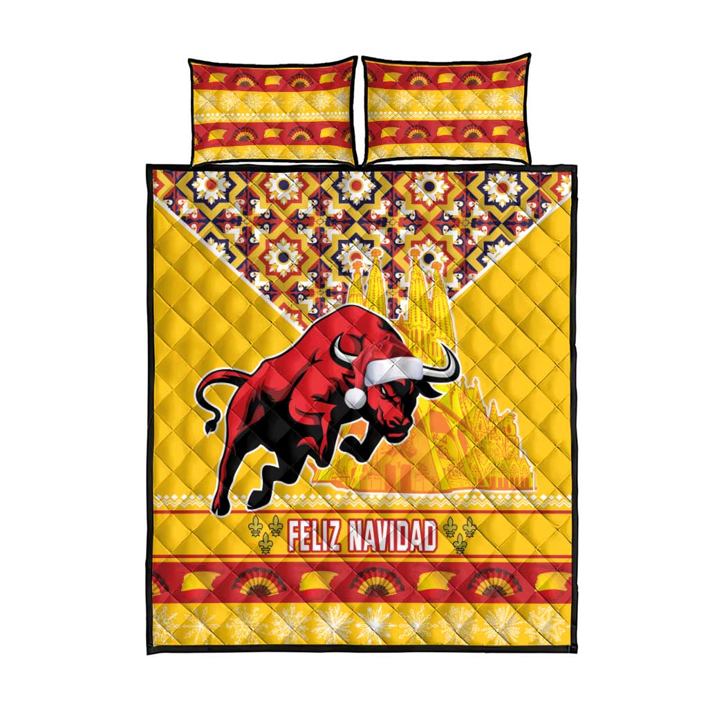 Spain Christmas Quilt Bed Set Noble Bull With Sagrada Famlia - Wonder Print Shop