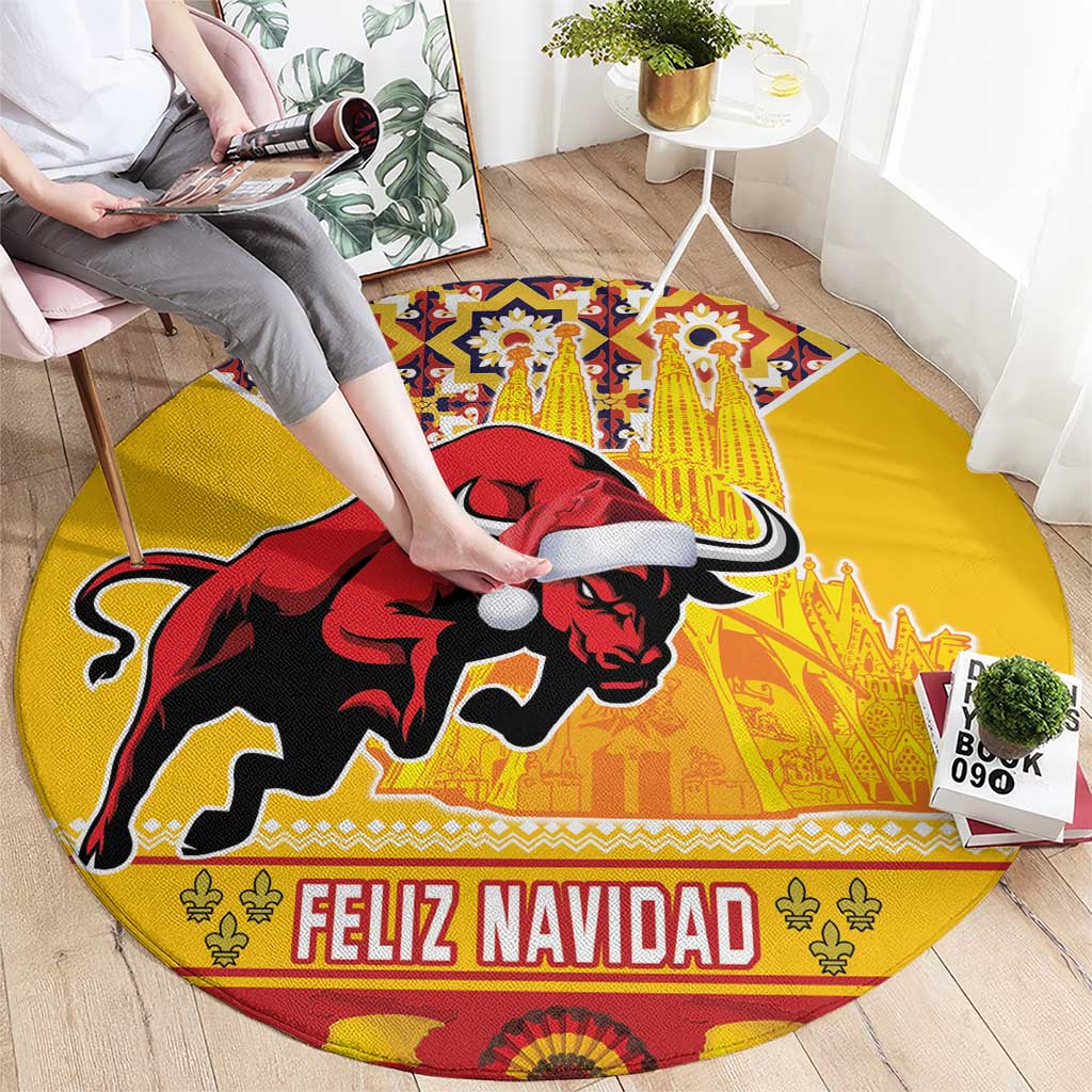 Spain Christmas Round Carpet Noble Bull With Sagrada Família
