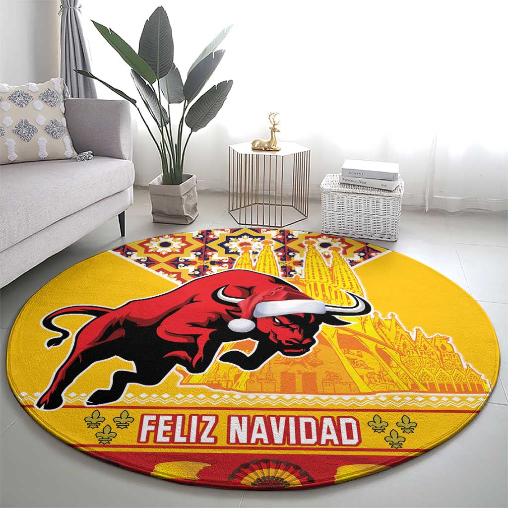 Spain Christmas Round Carpet Noble Bull With Sagrada Família