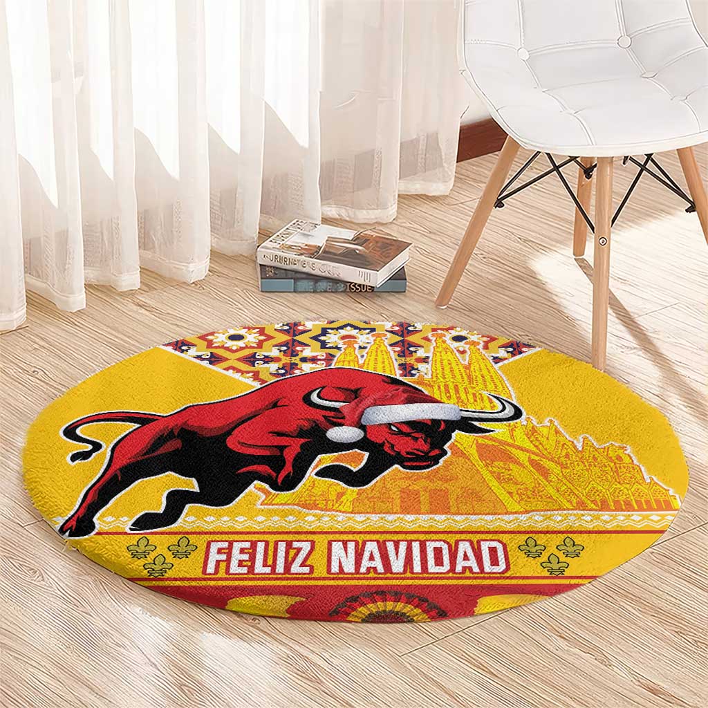 Spain Christmas Round Carpet Noble Bull With Sagrada Família
