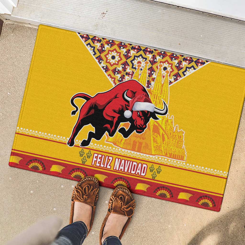 Spain Christmas Rubber Doormat Noble Bull With Sagrada Famlia - Wonder Print Shop
