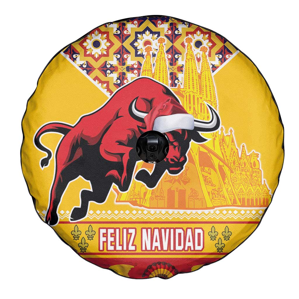 Spain Christmas Spare Tire Cover Noble Bull With Sagrada Famlia - Wonder Print Shop