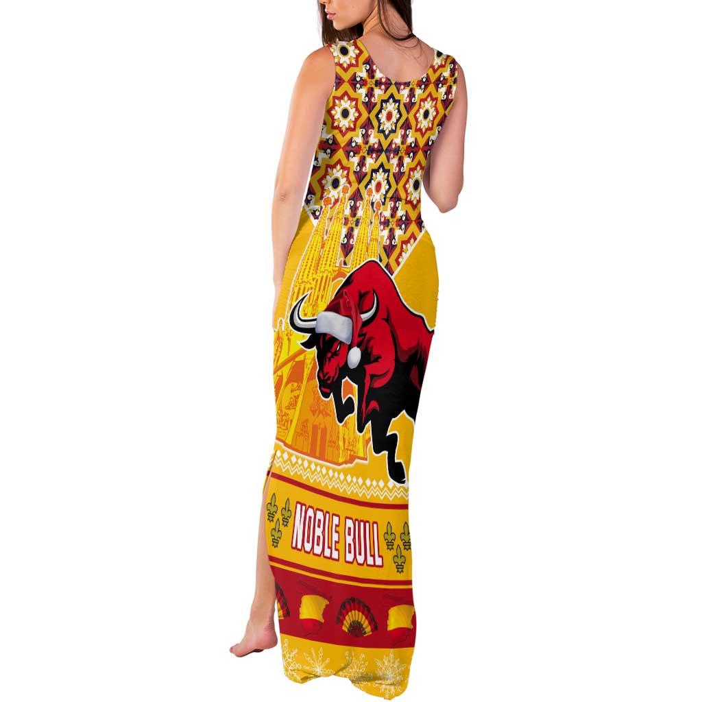 Spain Christmas Tank Maxi Dress Noble Bull With Sagrada Famlia - Wonder Print Shop