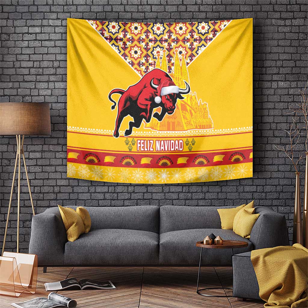 Spain Christmas Tapestry Noble Bull With Sagrada Famlia - Wonder Print Shop