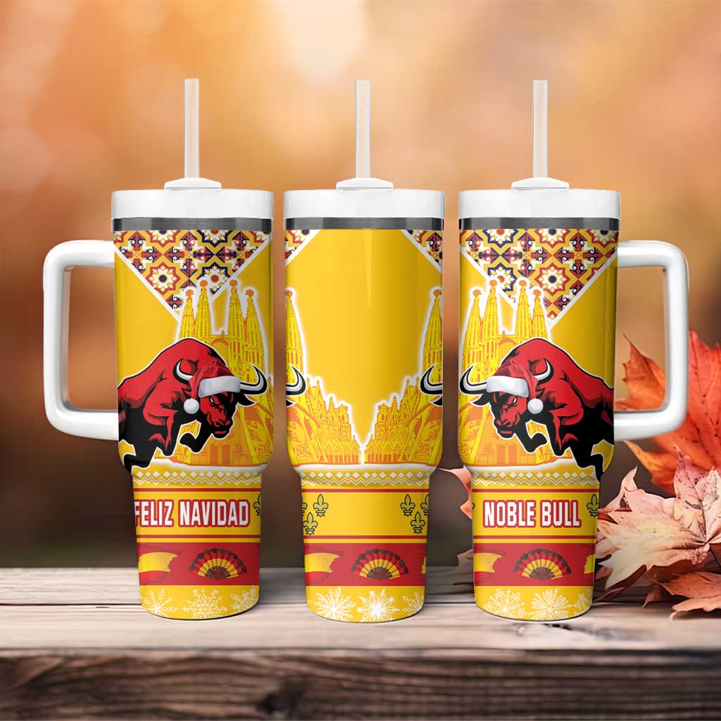 Spain Christmas Tumbler With Handle Noble Bull With Sagrada Famlia - Wonder Print Shop