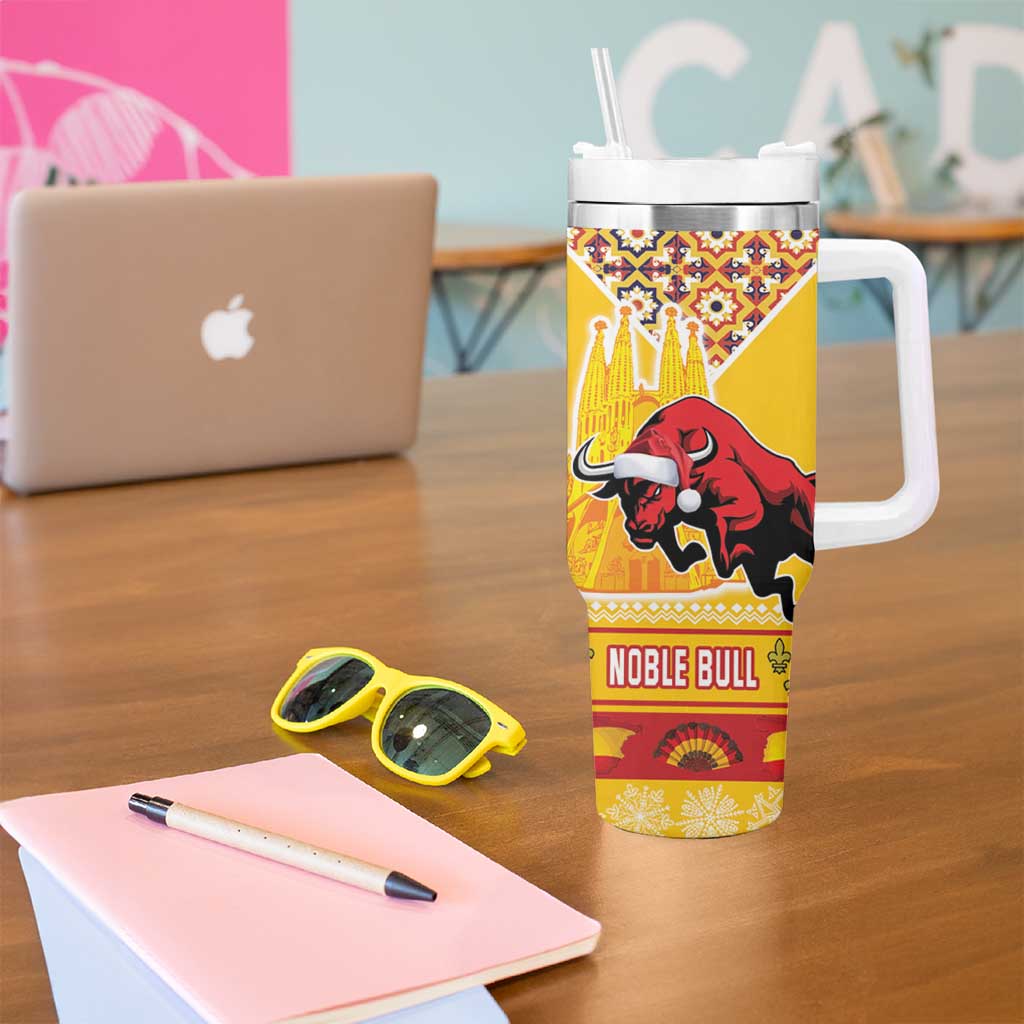 Spain Christmas Tumbler With Handle Noble Bull With Sagrada Famlia - Wonder Print Shop