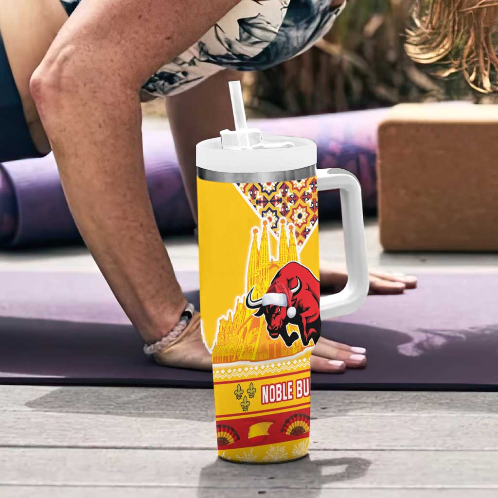 Spain Christmas Tumbler With Handle Noble Bull With Sagrada Famlia - Wonder Print Shop