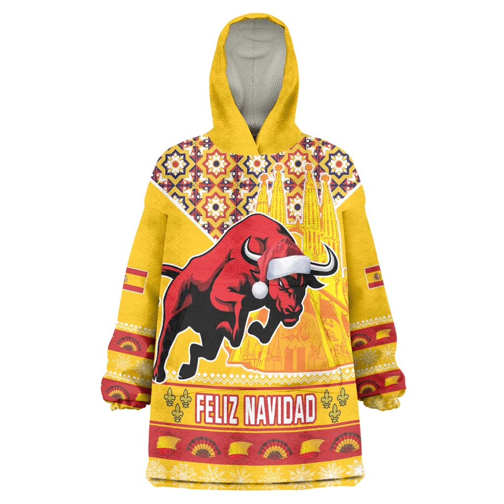 Spain Christmas Wearable Blanket Hoodie Noble Bull With Sagrada Famlia - Wonder Print Shop