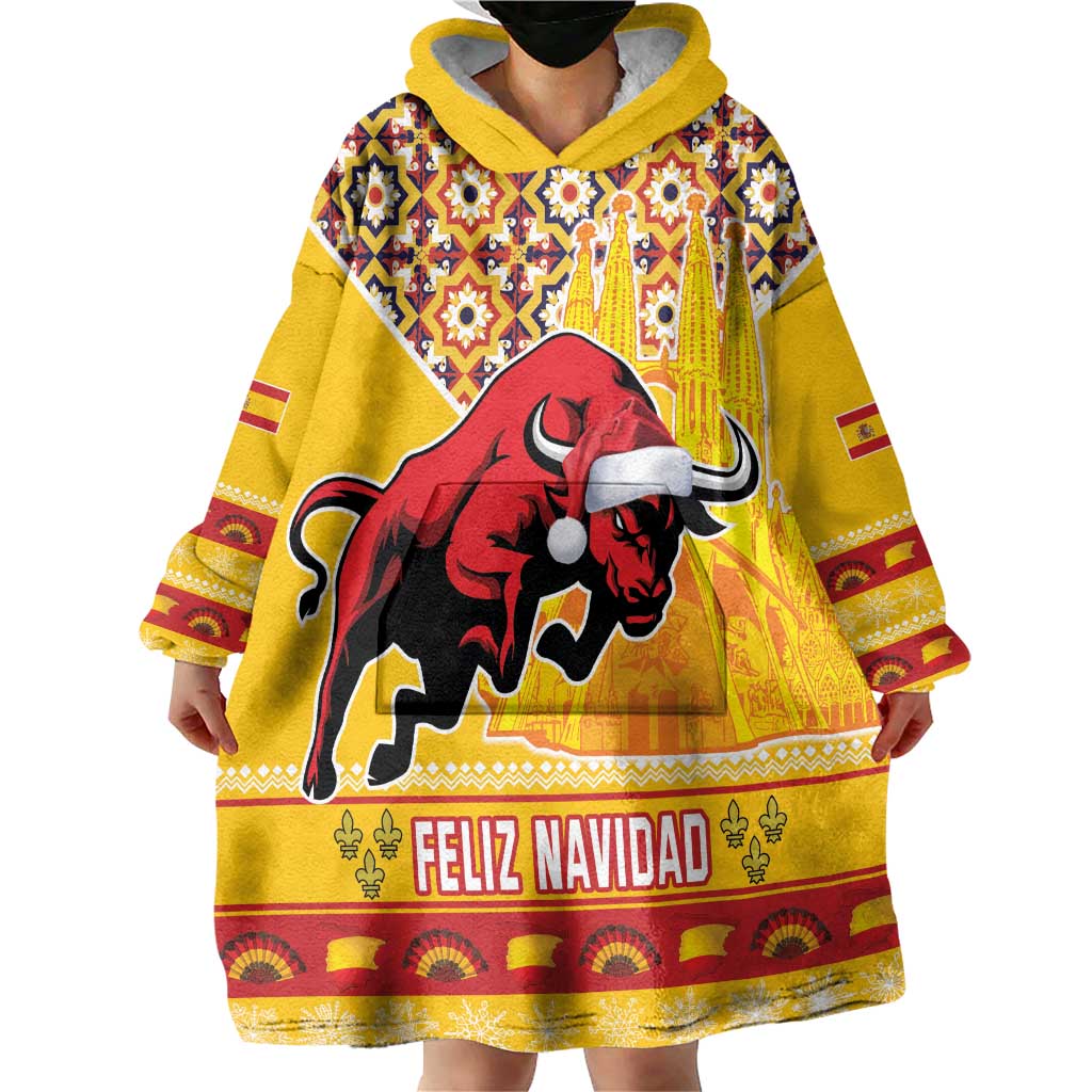 Spain Christmas Wearable Blanket Hoodie Noble Bull With Sagrada Famlia - Wonder Print Shop