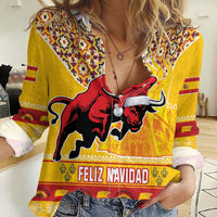 Spain Christmas Women Casual Shirt Noble Bull With Sagrada Famlia - Wonder Print Shop